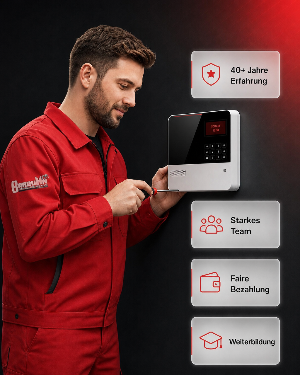 Servicetechniker von Barduhn bei der Arbeit an einer Alarmanlage